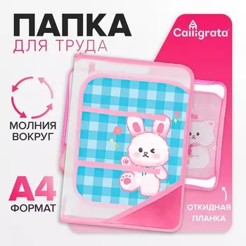 Папка для труда а4, 325 х 230 х 25 мм, молния вокруг, откидная планка, пластиковая, птр-1, calligrata