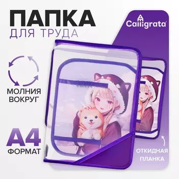 Папка для труда а4, 325 х 230 х 25 мм, молния вокруг, откидная планка, пластиковая, птр-1, calligrata