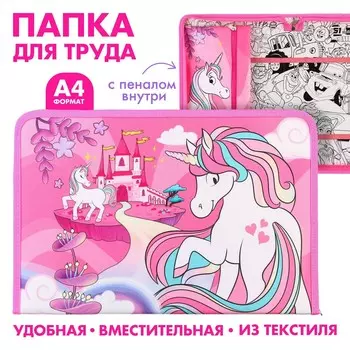 Папка для труда а4 с пеналом, на молнии, текстиль,