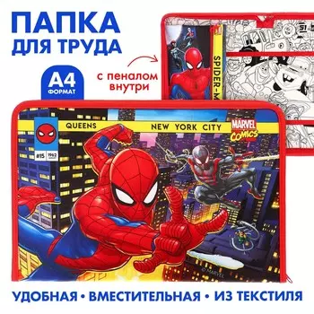 Папка для труда а4 с пеналом, на молнии, текстиль,