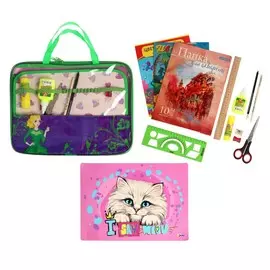 Папка для труда а4 с ручками, текстиль, пвх, 335 х 260 х 20, птр-11/ сет 13 предметов,