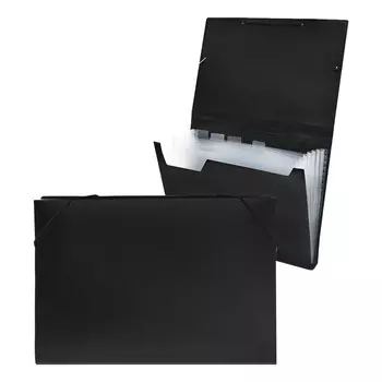 Папка картотека а4, calligrata, 6 отделений, пластиковая, 700 мкм, черная