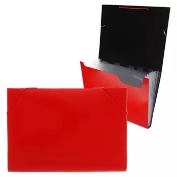 Папка картотека а4, calligrata top deluxe, 6 отделений, пластиковая, 1000 мкм, красная