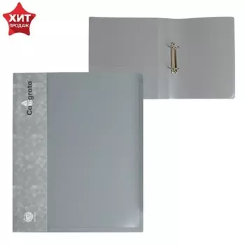 Папка на 2 кольцах а4 calligrata, 40мм, 700мкм, карман на торце, серая