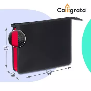 Папка пластиковая а4, 340 х 245 х 40 мм, молния сверху, пластиковая, calligrata top, черная/фуксия