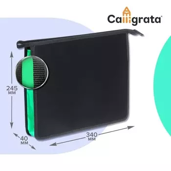 Папка пластиковая а4, 340 х 245 х 40 мм, молния сверху, пластиковая, calligrata top, черная/салатовая