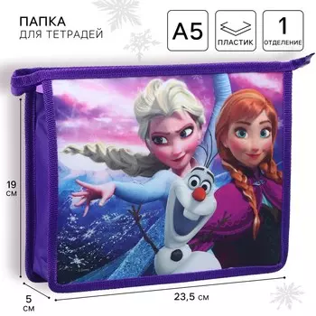 Папка пластиковая для тетрадей а5, на молнии, холодное сердце