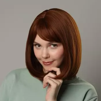 Парик искусственный, с челкой, имитация кожи, 30 см, рыжий
