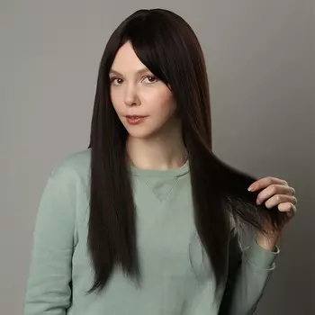 Парик искусственный, с челкой, имитация кожи, 60 см, цвет каштановый