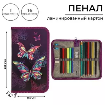 Пенал 1 секция, 115 х 205 мм, с наполнением 16 предметов, calligrata