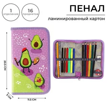 Пенал 1 секция, 115 х 205 мм, с наполнением 16 предметов, calligrata