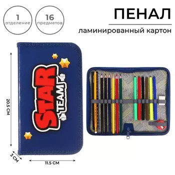 Пенал 1 секция, 115 х 205 мм, с наполнением 16 предметов, calligrata