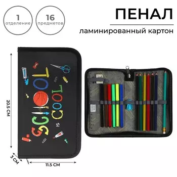 Пенал 1 секция, 115 х 205 мм, с наполнением 16 предметов, calligrata