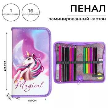 Пенал 1 секция, 115 х 205 мм, с наполнением 16 предметов, calligrata