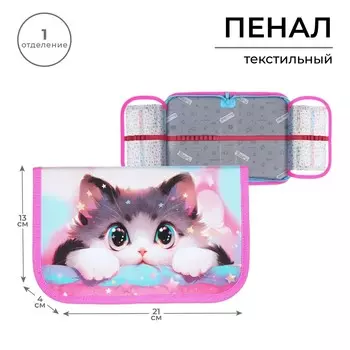 Пенал 1 секция, 130 х 210 х 40 мм, 2 откидные планки, тканевый, calligrata top, content