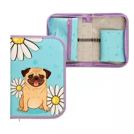 Пенал 1 секция 140 х 210 х 40 мм, откидной карман и косметичка, тканевый, calligrata content