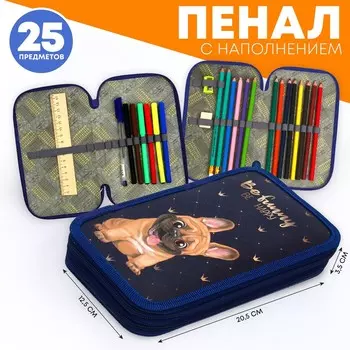 Пенал 2 секции, 125 х 205 мм, с наполнением 23 предмета, calligrata
