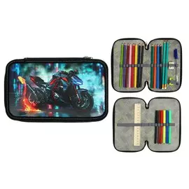 Пенал 2 секции calligrata, 125 х 205 мм, с наполнением, 23 предмета, ламинированный картон,