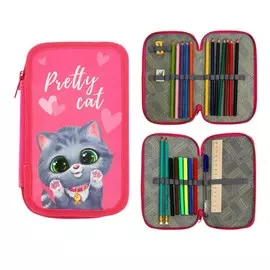 Пенал 2 секции calligrata, 125 х 205 мм, с наполнением, 23 предмета, ламинированный картон,