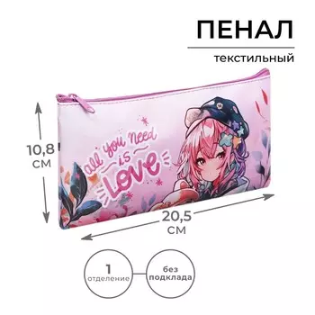 Пенал школьный, текстиль, плоский, 10.820.5 см