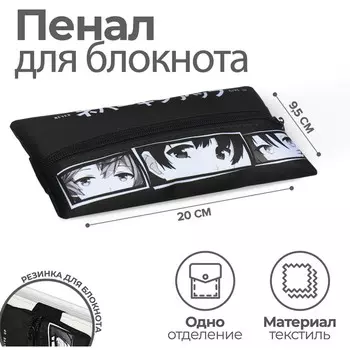 Пенал мягкий, 1 отделение, 95 х 200 мм, плоский, пм-шр28 аниме, с резинкой для блокнота,