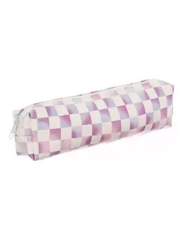 Пенал школьный на молнии шахматка фиолетовый