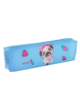 Пенал школьный на молнии собачки голубой