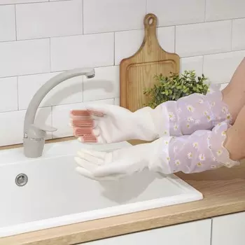 Перчатки хозяйственные raccoon с щетками, манжетой и подкладом, размер l, 47 см, белые