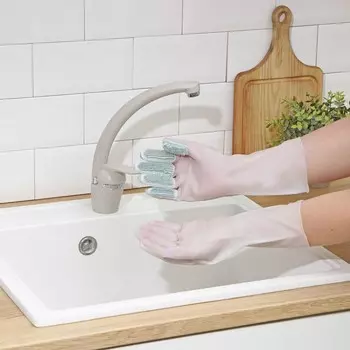 Перчатки хозяйственные raccoon с щетками, пвх, 90 г, размер l, белые