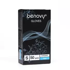 Перчатки нитровиниловые benovy nitrovinyl гладкие, голубые, s, 50 пар в упаковке