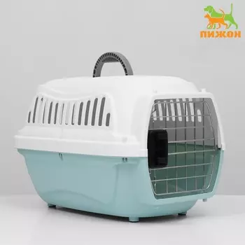 Переноска для животных пластиковая с металлической дверью 4732.530 см, вес до 9 кг, голубая 9343