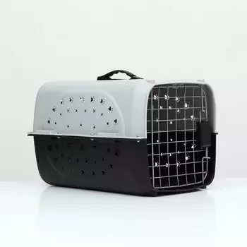 Переноска для животных пластиковая с металлической дверью 473035 см, вес до 12 кг, серая 9347
