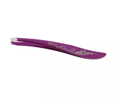 Пинцет косметологический для бровей длина 9,5см, со скошенными кончиками Бордовый с узором 103-020C