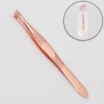 Пинцет скошенный, узкий, 9 см, цвет розовое золото