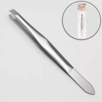Пинцет скошенный, узкий, 9 см, цвет серебристый