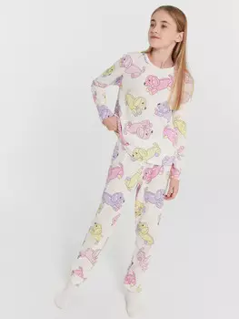 Пижама для девочек кремовая с принтом