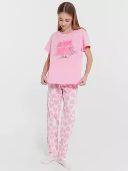 Пижама для девочек розовая с принтом и надписью