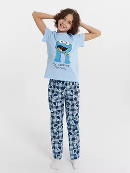Пижама для мальчиков голубая с принтом cookie monster