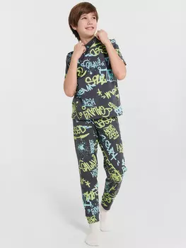 Пижама для мальчиков серая с принтом в стиле стрит-арт
