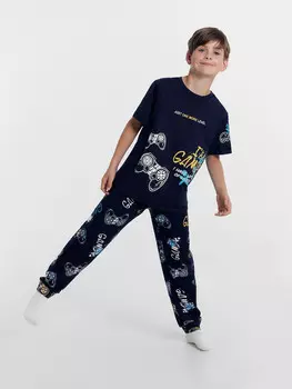 Пижама для мальчиков синяя с принтом