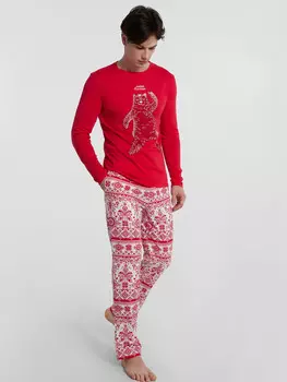 Пижама мужская красная с принтом и надписью