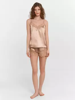 Пижама женская бежевая с кружевом