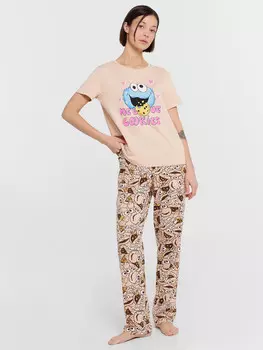 Пижама женская бежевая с принтом