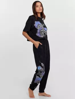 Пижама женская черная с принтом в виде змеи