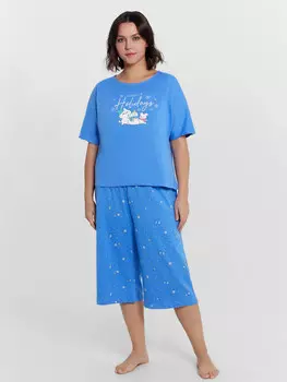 Пижама женская голубая с принтом и надписью