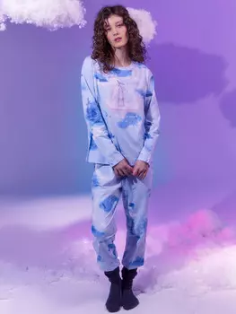 Пижама женская голубая с принтом и надписью