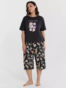 Пижама женская графитовая с цветочным принтом