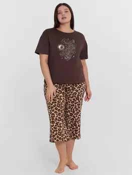 Пижама женская коричневая с принтом