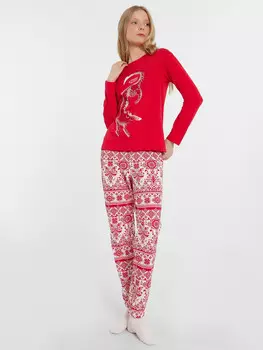 Пижама женская красная с принтом