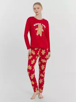 Пижама женская красная с принтом